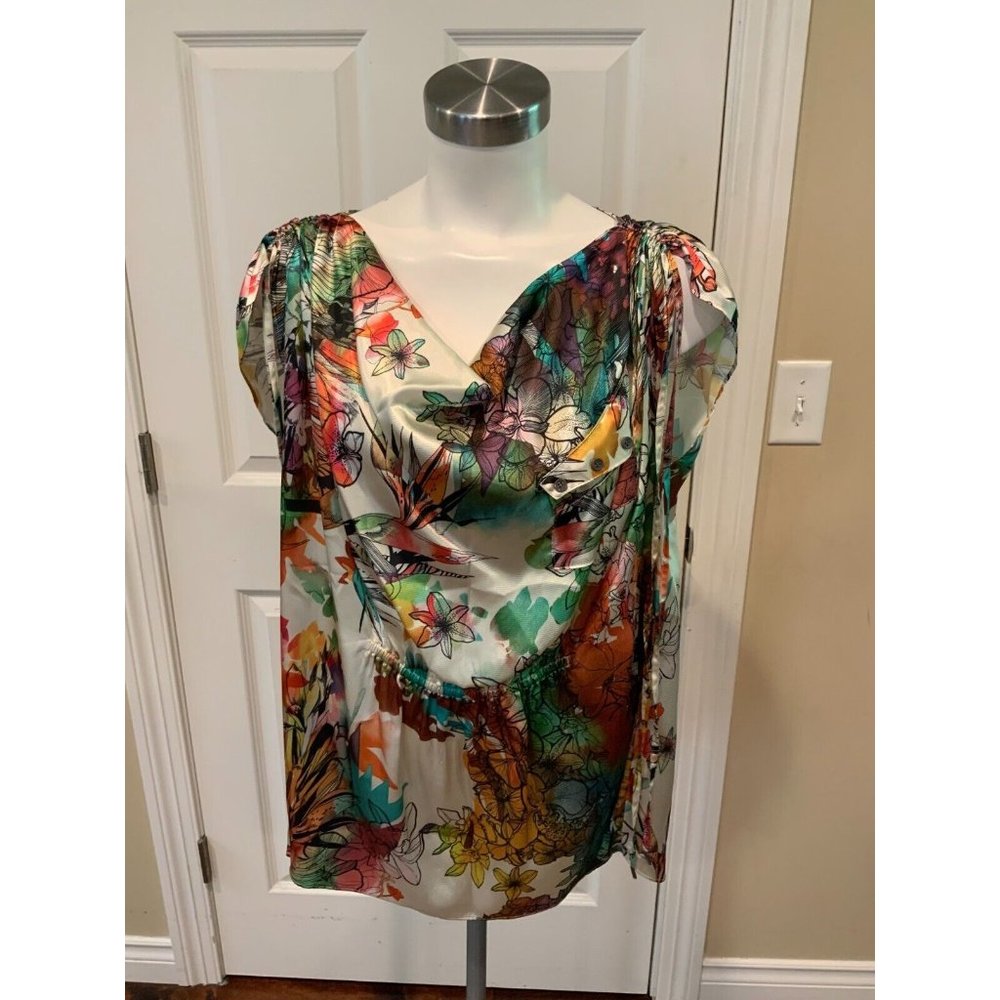 Diesel White Floral Print Draped Sleeveless Top, Size XS